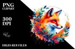 Vibrant Fox with Plant Leaves PNG Product Image 2