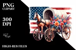Watercolor Vintage Horse Wagon USA Flag Flower Clipart Product Image 3