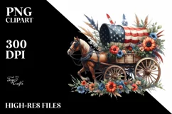 Watercolor Vintage Horse Wagon USA Flag Flower Clipart Product Image 1