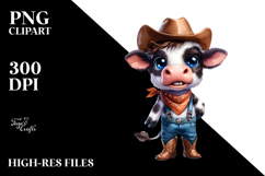Watercolor Baby Cow with Big Eyes in Cowboy Boots | Clipart Product Image 2