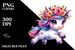 Cute Unicorn Floral Wreath PNG Product Image 2