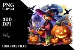 Vibrant Witch with Pumpkin | Sublimation Clipart Product Image 2