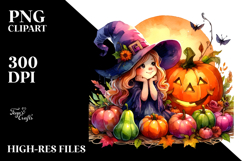 Vibrant Witch with Pumpkin | Sublimation Clipart Product Image 2