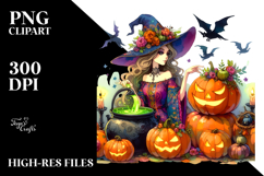 Vibrant Witch with Pumpkin | Sublimation Clipart Product Image 2