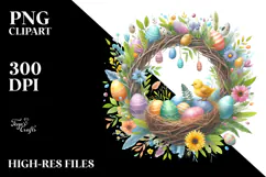 Easter Watercolor Wreath PNG Product Image 2