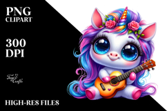 Vibrant Watercolor Crazy Eyes Baby Unicorn PNG Product Image 2