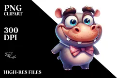 Watercolor Hippo with Bow Tie, Transparent PNG Product Image 2
