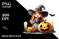 Simple Funny Halloween Clipart with Witch, Transparent PNG Product Image 2