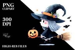 Simple Funny Halloween Clipart with Witch, Transparent PNG Product Image 2