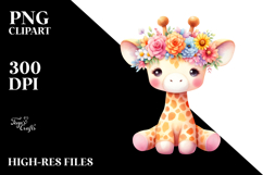 Cartoon-Style Giraffe with Flower Crown | Sublimation Product Image 2