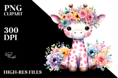 Cartoon-Style Giraffe with Flower Crown | Sublimation Product Image 2