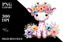 Cartoon-Style Giraffe with Flower Crown | Sublimation Product Image 2