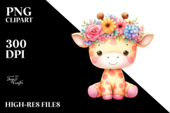 Cartoon-Style Giraffe with Flower Crown | Sublimation Product Image 2