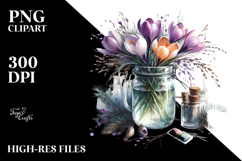 Abstract Watercolor Jar Crocus Unique Charming Botanical | Product Image 2