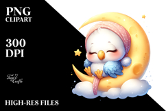 Whimsical Baby Parrot Sleeping on Moon PNG Product Image 2