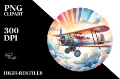 Simple Washed Watercolor Vintage Plane Clipart Product Image 3