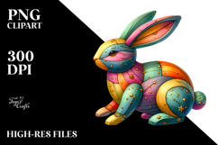 Wood Bunny with Golden Insertions PNG Product Image 2