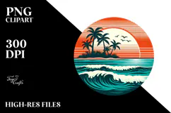 Retro Tropical Island Sunset PNG Product Image 2