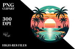 Retro Tropical Island Sunset PNG Product Image 2