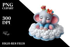 Vibrant Baby Elephant Sleeping on Cloud PNG Product Image 2
