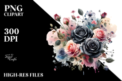 Washed Watercolor Black Roses PNG Product Image 2