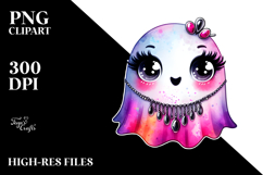 Cute Ghost with Glam Accessories, Watercolor Effect Product Image 2