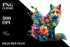 Abstract Vibrant Watercolor Fox, Transparent PNG Product Image 1