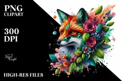 Abstract Vibrant Watercolor Fox, Transparent PNG Product Image 3