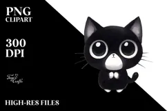 Simple Funny Black Cat Digital Painting PNG Product Image 2