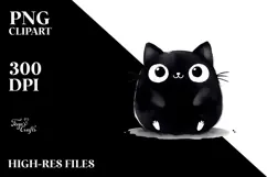 Simple Funny Black Cat Digital Painting PNG Product Image 2