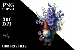 Detailed Digital Painting Gnome Carrying Delphinium Bouquet Product Image 1