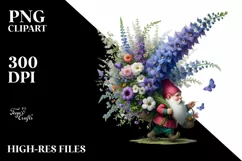 Detailed Digital Painting Gnome Carrying Delphinium Bouquet Product Image 1