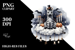 Watercolor Halloween Zebra Sitting on Cloud PNG Product Image 2