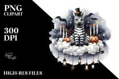 Watercolor Halloween Zebra Sitting on Cloud PNG Product Image 2