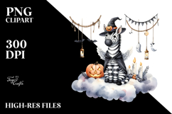Zebra Dressed for Halloween, Watercolor PNG Product Image 2