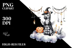 Zebra Dressed for Halloween, Watercolor PNG Product Image 2
