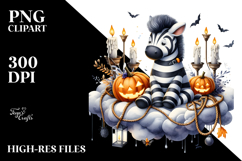 Watercolor Halloween Zebra Sitting on Cloud PNG Product Image 2