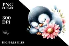 Digital Watercolor with Cute Baby Penguin, Transparent PNG Product Image 2