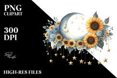 Half Moon with Stars and Sunflowers, PNG Product Image 2