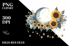 Half Moon with Stars and Sunflowers, PNG Product Image 1