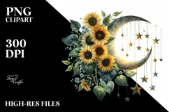 Half Moon with Stars and Sunflowers, PNG Product Image 3
