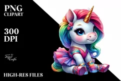 Colorful Baby Unicorn in Modern Dancer's Outfit, PNG Product Image 1