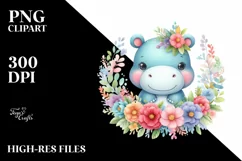 Colorful Watercolor Hippo Floral | Clipart Product Image 3