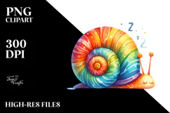 Colorful Watercolor Sleeping Snail | Clipart Product Image 2