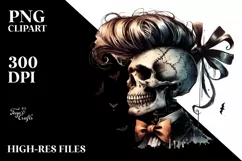 Retro Skull with Hair and Bow PNG Product Image 1