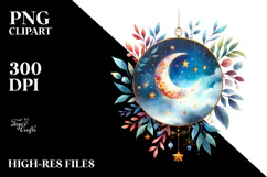 Vibrant Watercolor Whimsical Moon | Clipart Product Image 2