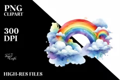 Colorful Watercolor Vibrant Rainbow with Clouds | Product Image 3