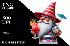 Gnome in Beach Wear Holding Cocktail | Sublimation | Clipart Product Image 3