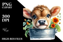 Cute Baby Highland Cow with Nasturtium, Transparent PNG Product Image 2