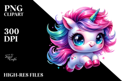 Cute Baby Unicorn with Cool Haircut,Watercolor PNG Product Image 2